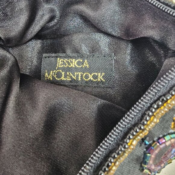 80s Jessica McClintock Fringe Beaded X-Body Bag Multicolor on Brown Zip Close - Picture 6 of 10